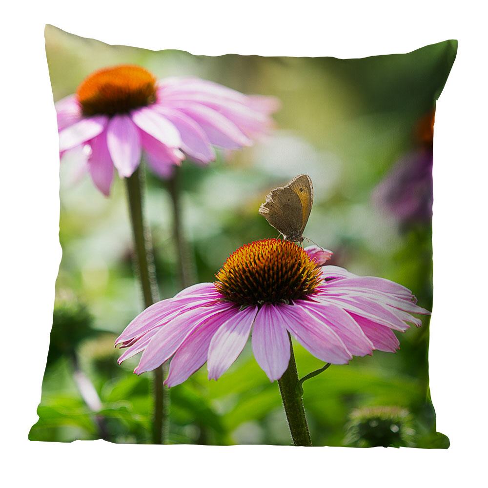 Schmetterling auf Sonnenhut | Kissen, inkl. Reißverschluss und Inlett, waschbar bei 30°C